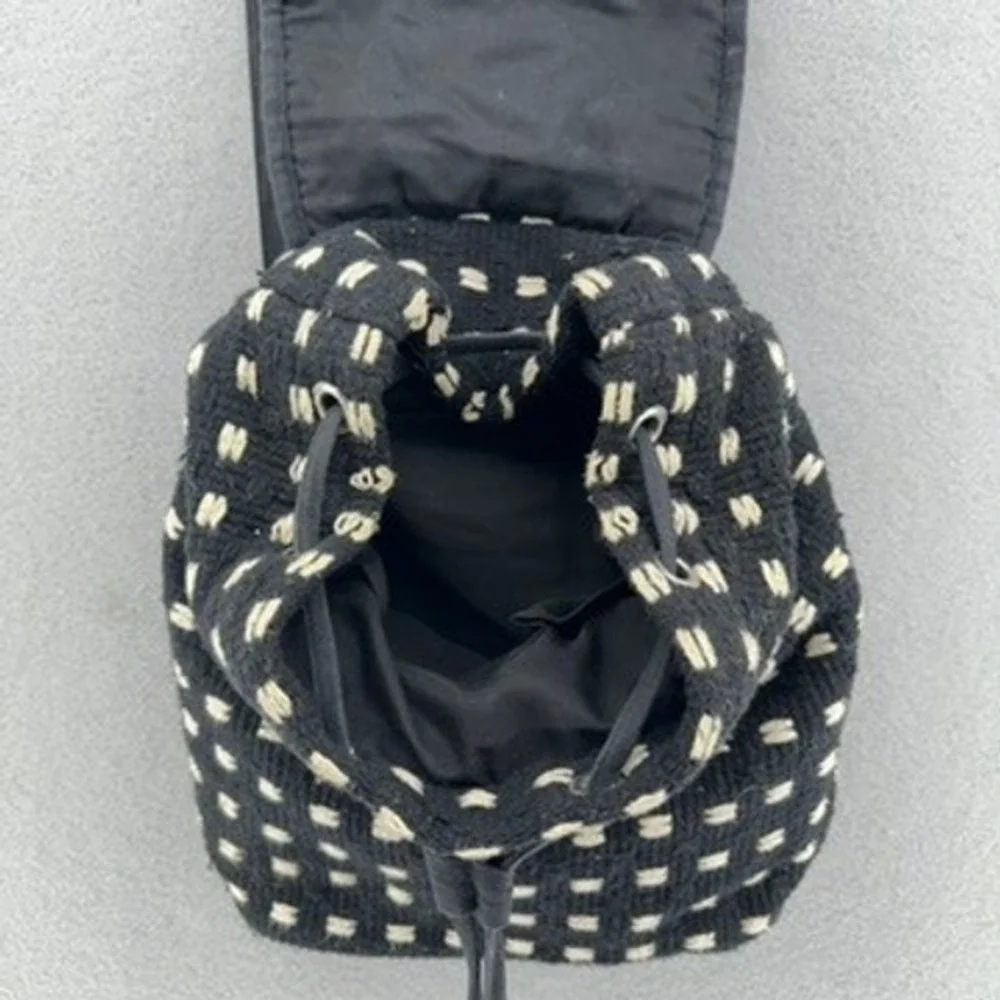 World Market Boho Woven‎ Backpack Purse Black Drawstring Buckle Flap Tassels